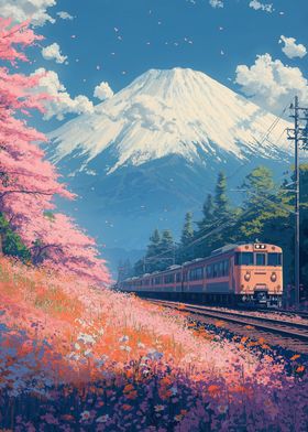 Train Through Cherry Blossoms