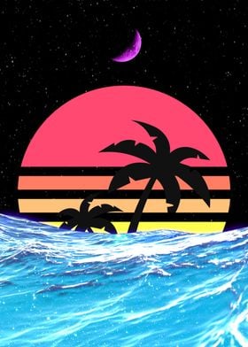 Outrun Sunset In Space