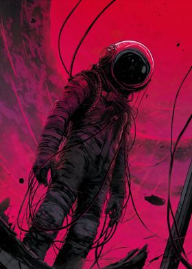 Astronaut in Red Nebula