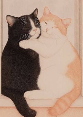 Two Cats Hugging