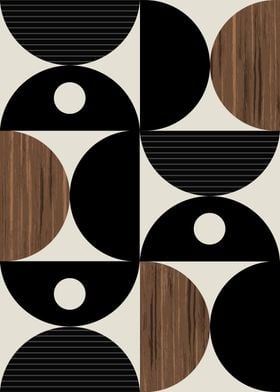 Geometric Black & Wood Effect Abstract Art