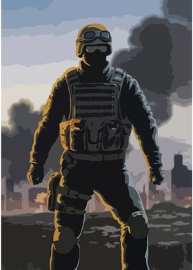 Soldier in War Zone