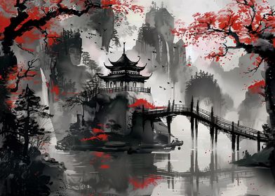 Japanese Pagoda Landscape