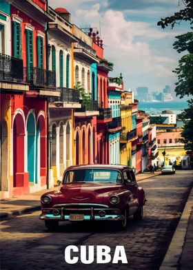 Vintage Car in Colorful Cuba