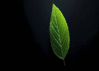 Green Leaf on Black