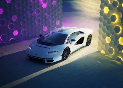 White Sports Car in Futuristic Setting