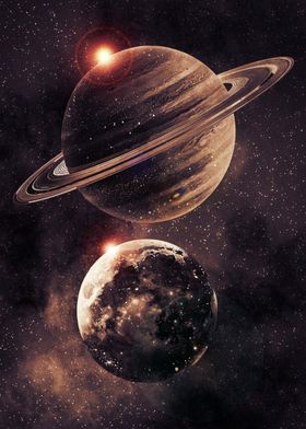 Saturn and Earth in Space