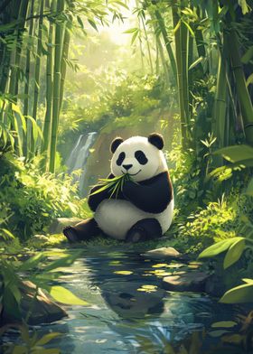 Panda in Bamboo Forest