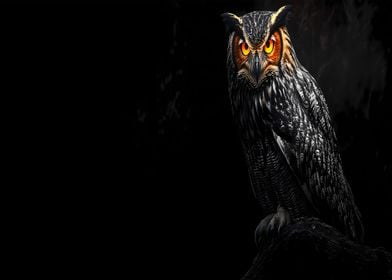 Owl with Glowing Eyes