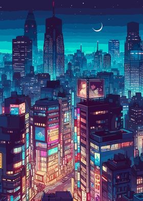 Japanese Night Cityscape