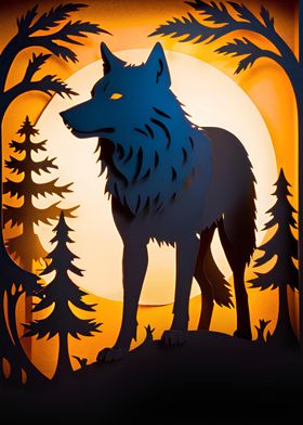 Wolf Silhouette Paper Art