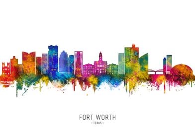 Fort Worth Skyline Watercolor