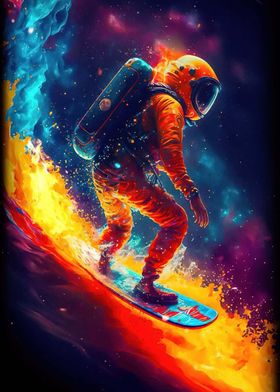 Astronaut Surfing Fire