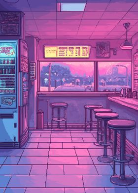 Pixel Art Cafe Interior