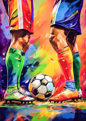 Soccer Players in Action with painting style