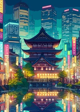 Japanese Temple Cityscape