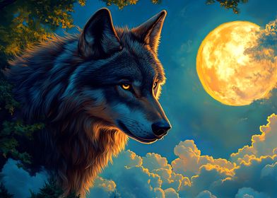 Wolf Under Full Moon