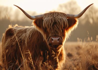 Highland Cow Portrait in golden hour