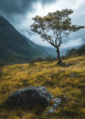 Lone Tree in Mountain Valley