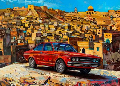 Red Car in Middle Eastern City