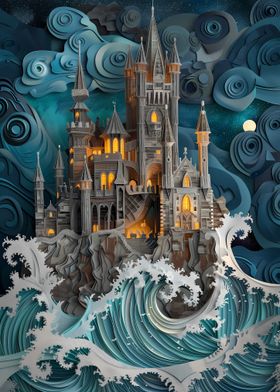 Papercraft Castle on Waves