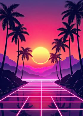 Retro Sunset Palms