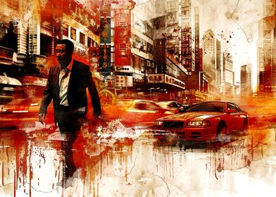 Cityscape with Man and Car