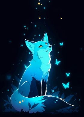 Glowing Fox with Butterflies