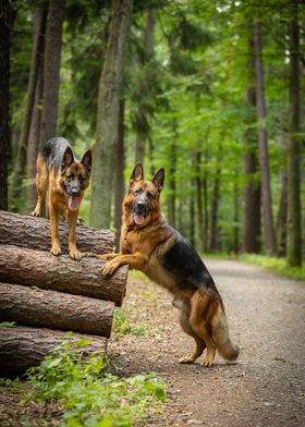 German Shepherds in Forest