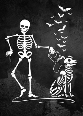 Skeleton Walking Dog Halloween