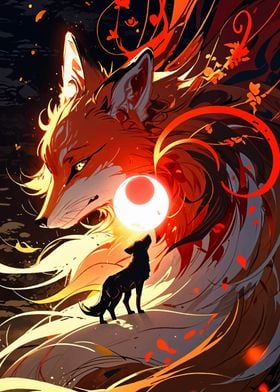 Fox and Wolf Under the Moon