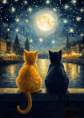 Starry Night Cats Romance