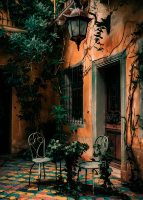 Old Courtyard with Chairs