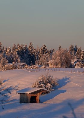 Snowy Cabin in Winter