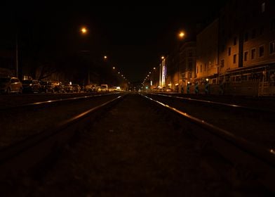 Nighttime Tram Tracks