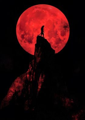 Wolf Silhouette Under Blood Moon