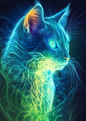 Neon Cat Portrait