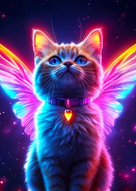 Neon Cat with Wings