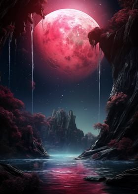 Red Moon Landscape Fantasy