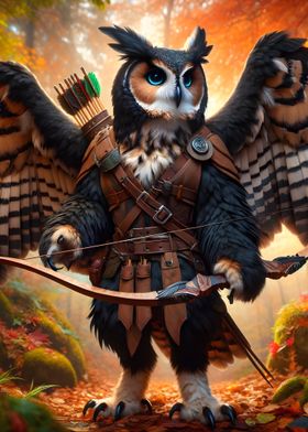 Owl Archer in Autumn Forest