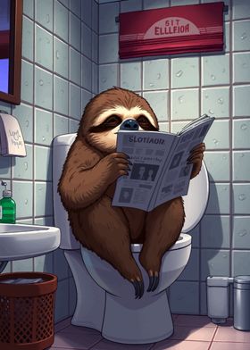 Sloth Reading on Toilet