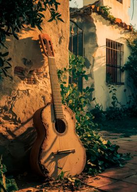 Acoustic Guitar by Old Wall