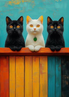 Three Cats on Fence