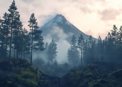 Volcano Misty Mountain Forest