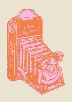 Vintage Camera Illustration in Retro Pink and Orange