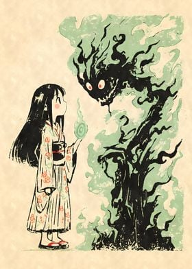 Yokai Girl and Flame Spirit