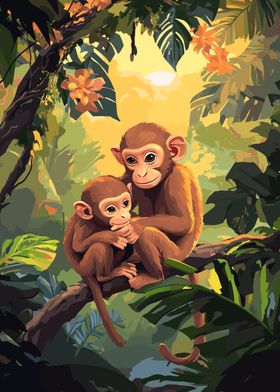 Monkey Family in Jungle