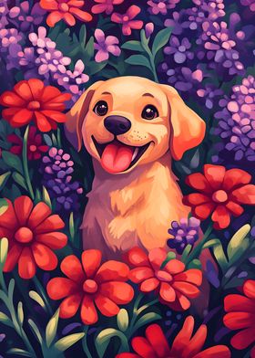 Golden Retriever in Flowers