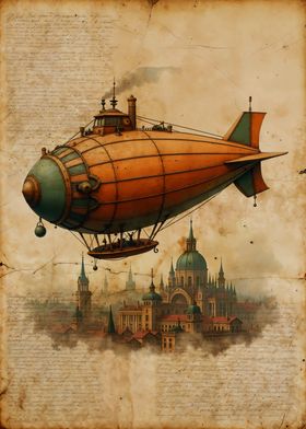 Steampunk Airship Over City