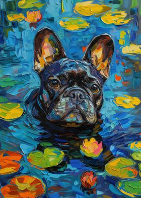 French Bulldog in Water Lilies